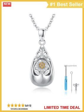 Sterling Silver Urn Necklace for Ashes Sunflower Keepsake Pendant